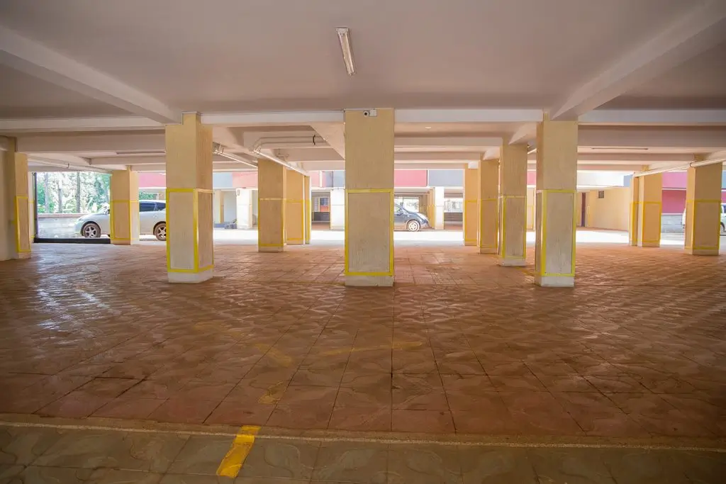 Spacious underground parking garage with support columns