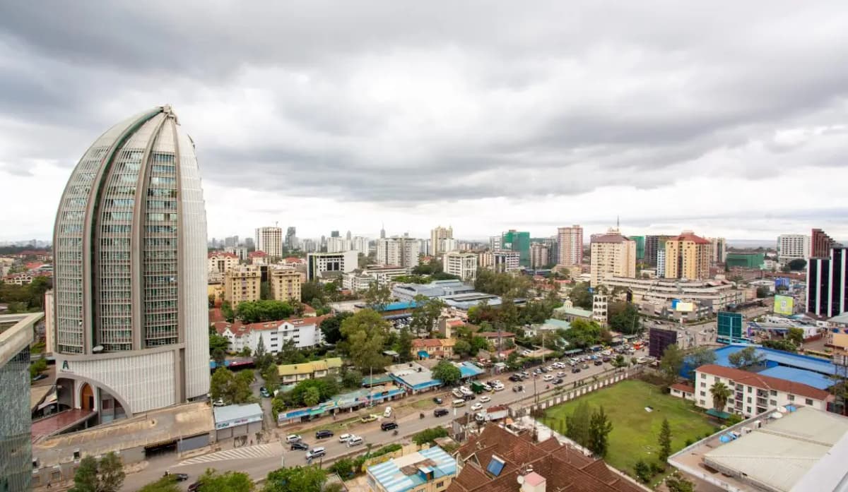 Aerial cityscape view from high-rise building overlooking Nairobi