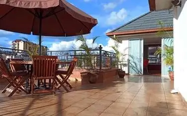 Spacious terrace with dining furniture and ocean views