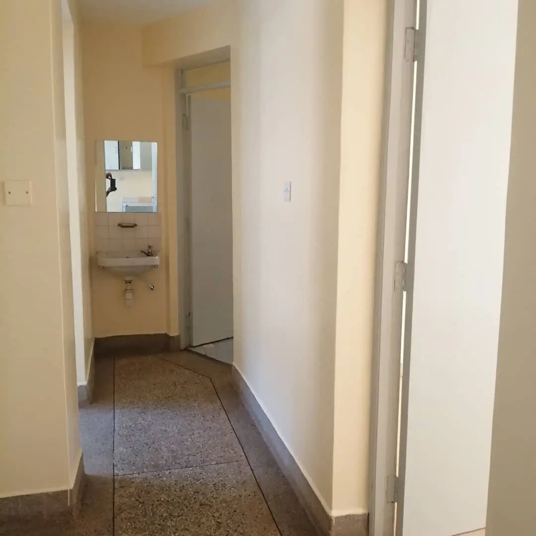 Light corridor with sink alcove and bathroom entry