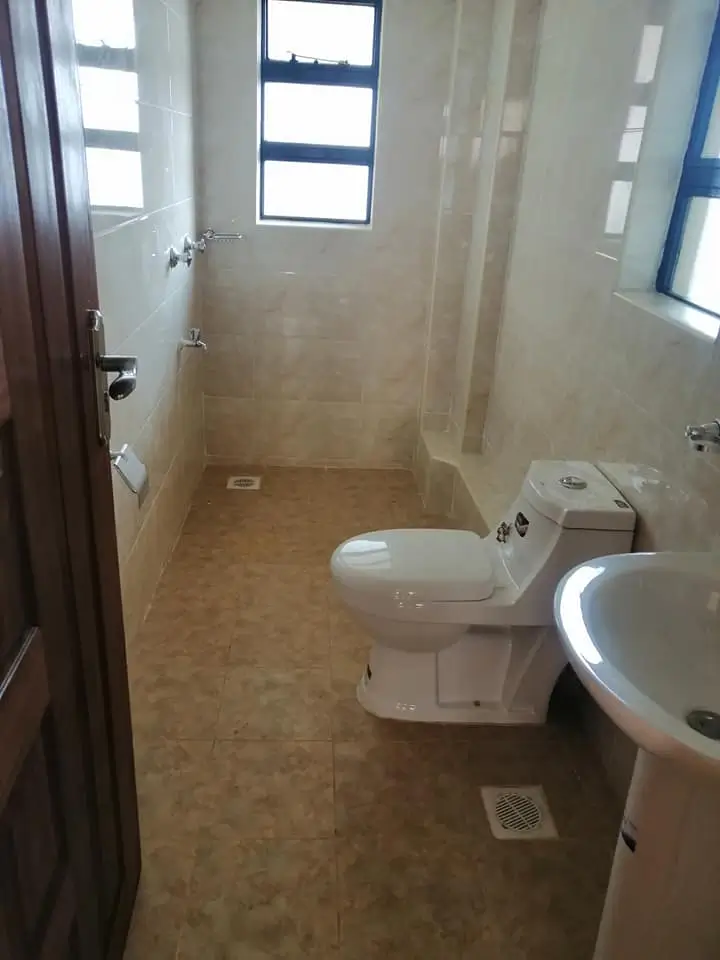 Bathroom with toilet, sink, and natural light from windows