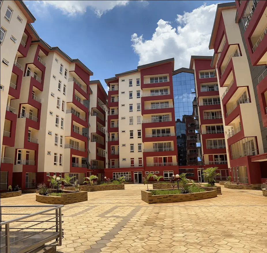 Modern residential compound with red-brick apartment buildings