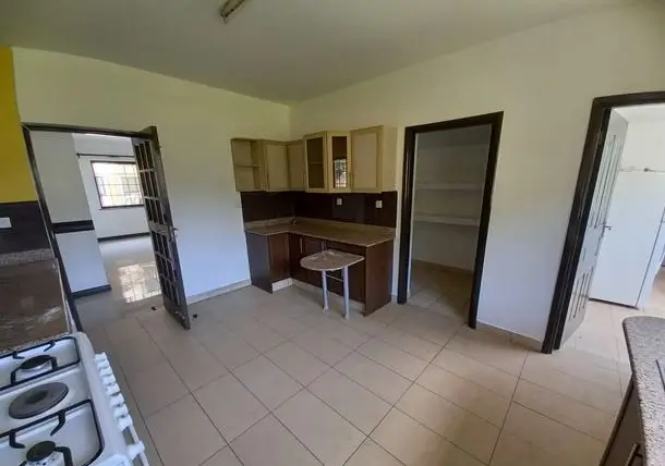 Open-plan living and kitchen area with built-in cabinetry
