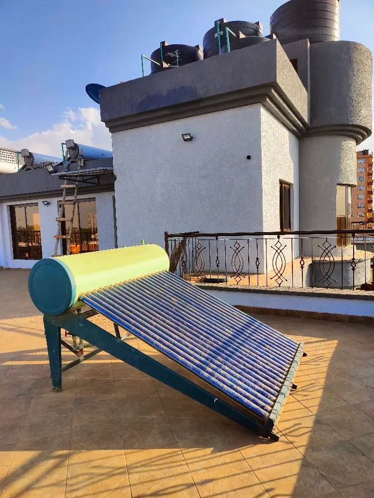 Rooftop terrace with solar water heater installation