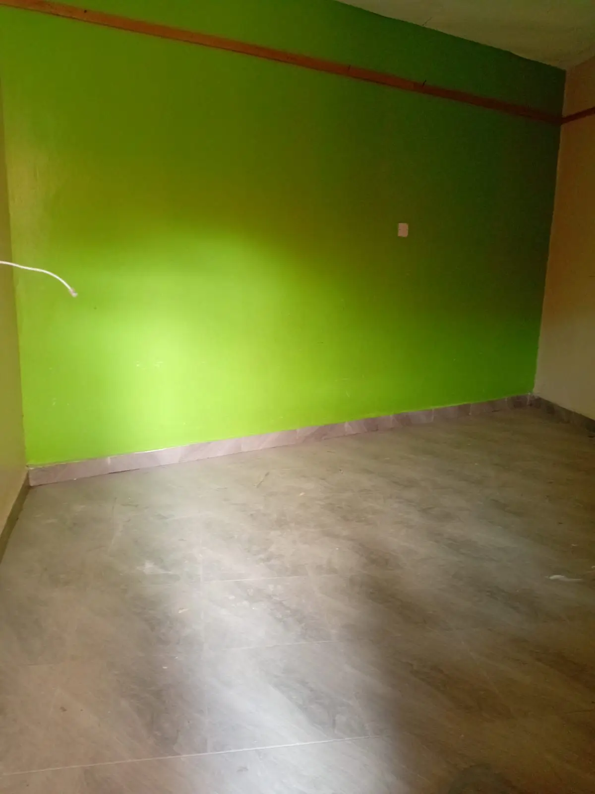 Empty bedroom with bright green accent wall