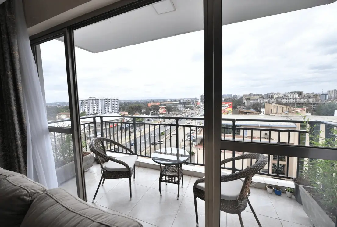 High-rise balcony with panoramic city skyline views