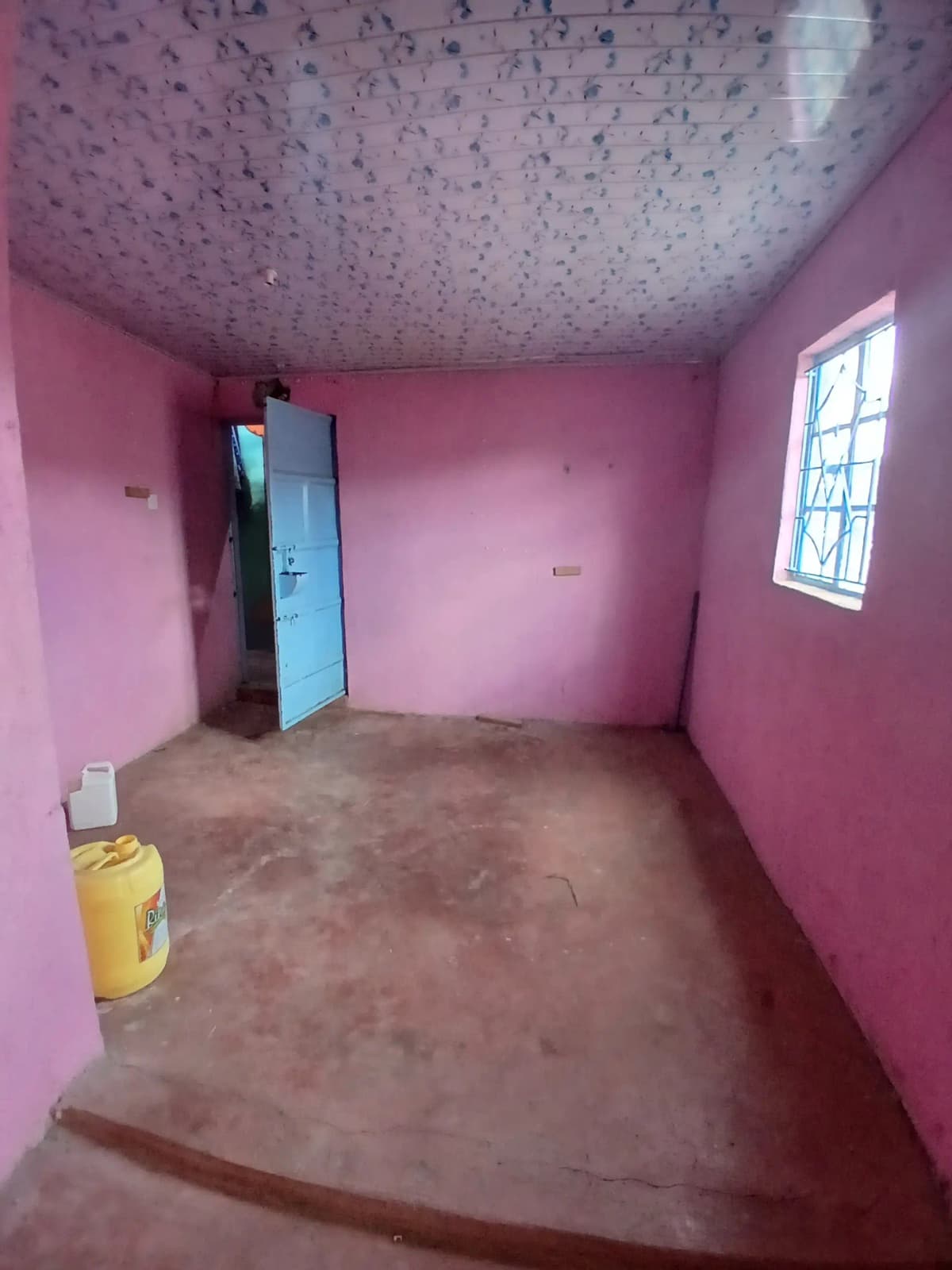 Empty bedroom with pink walls and concrete floor