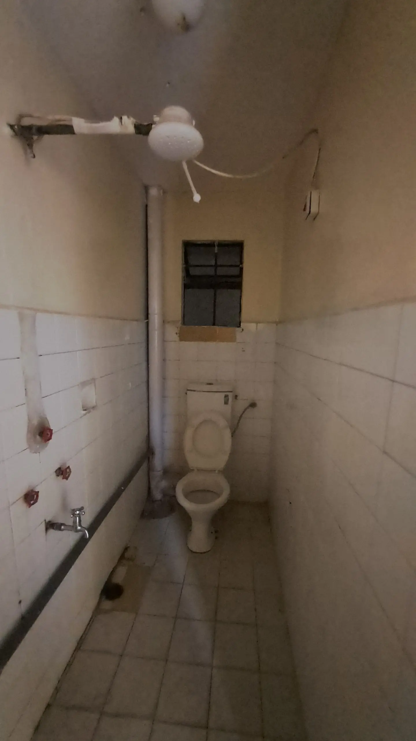 Narrow bathroom with toilet and basic fixtures