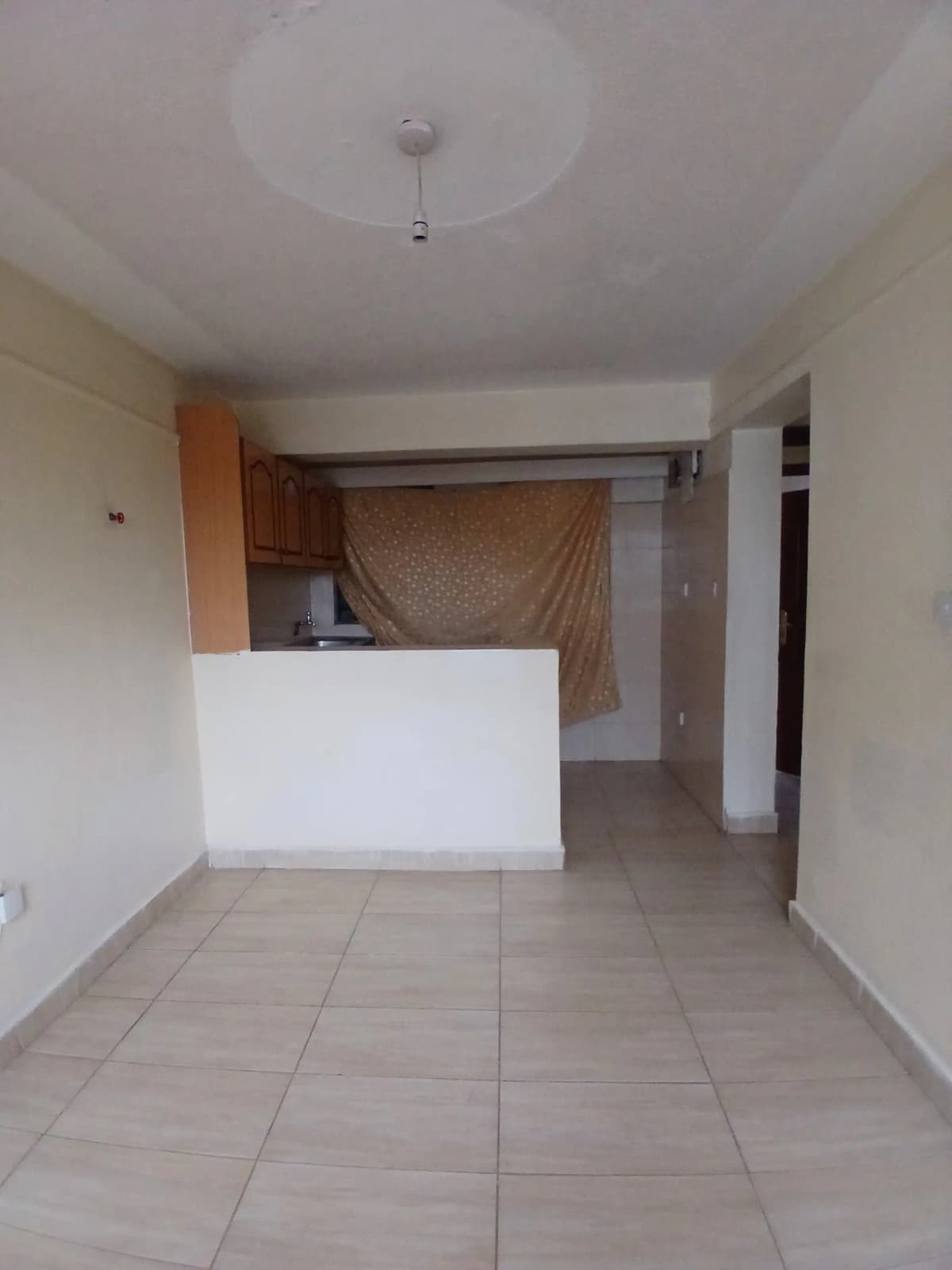 Open-plan living area with partial kitchen counter visible