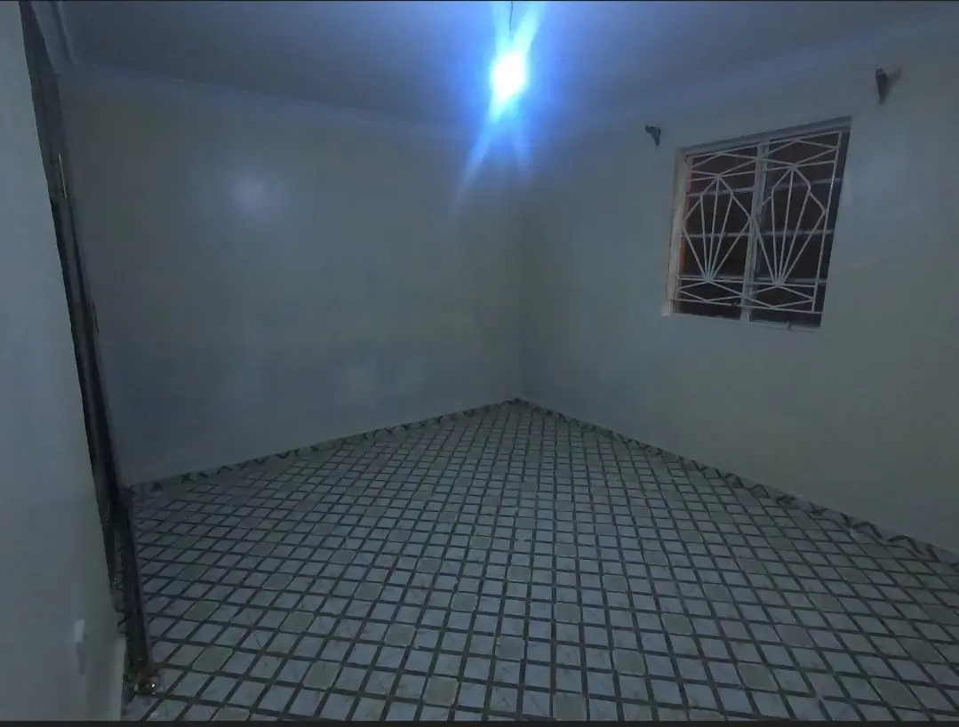 Empty room with tiled floor and skylight window