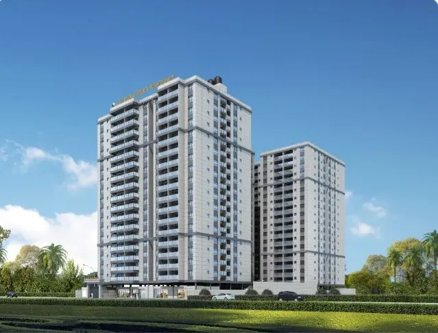 CGI render of two tall modern apartment towers
