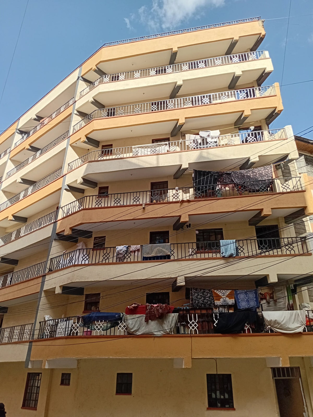 Multi-story residential building facade with balconies