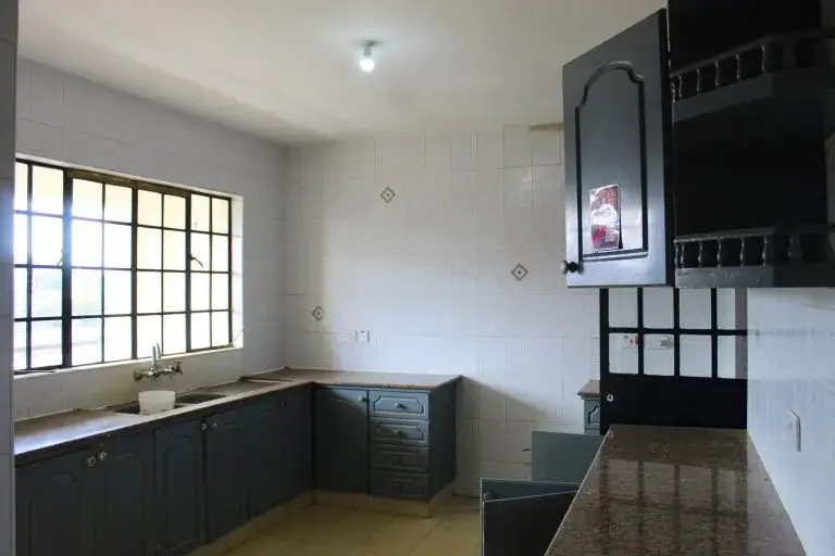 Modern kitchen with black cabinetry and stainless steel countertop