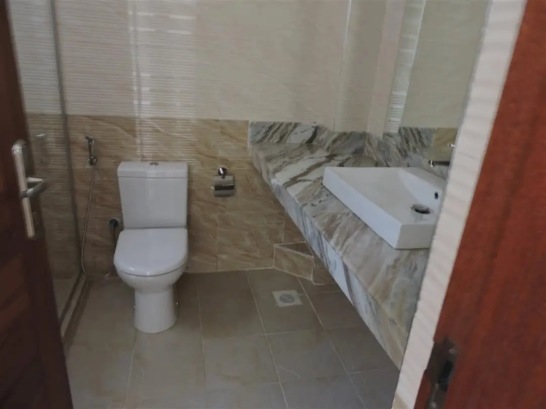 Compact bathroom with toilet and sink basin