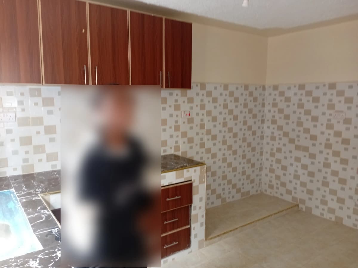 Modern kitchen with red cabinets and mosaic tile backsplash