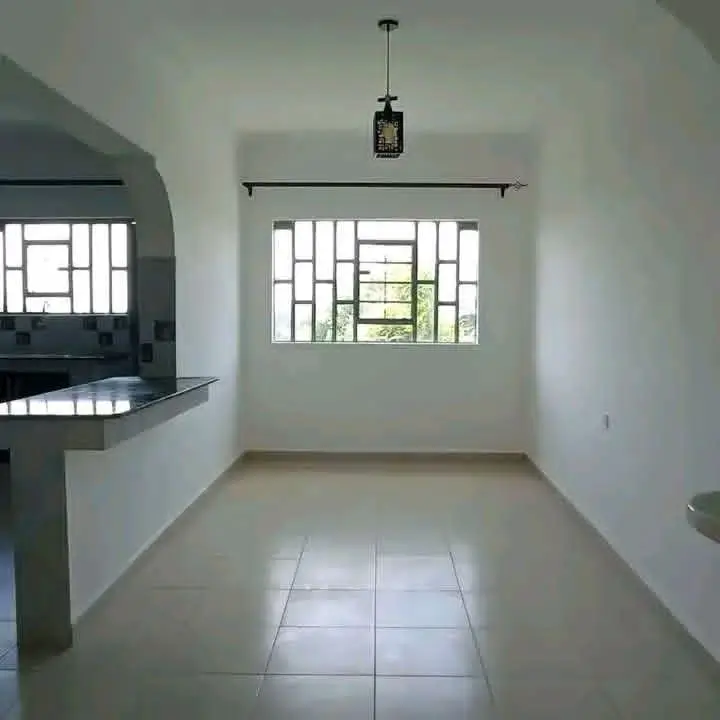 Open-plan kitchen and living area with geometric window design