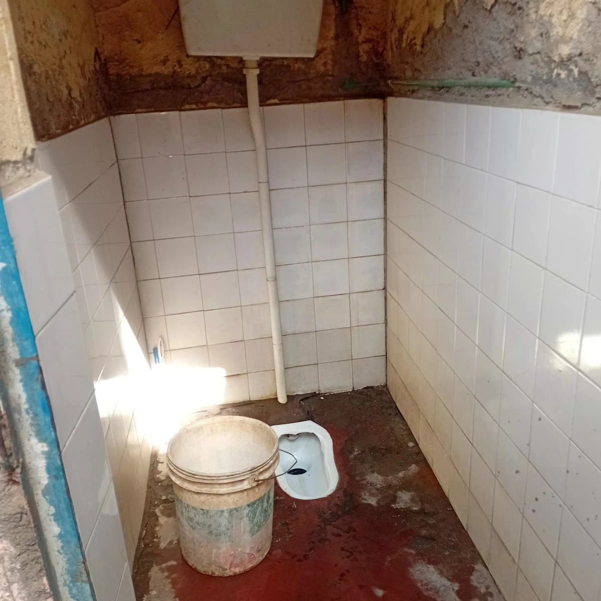 Basic bathroom with toilet and white tile walls