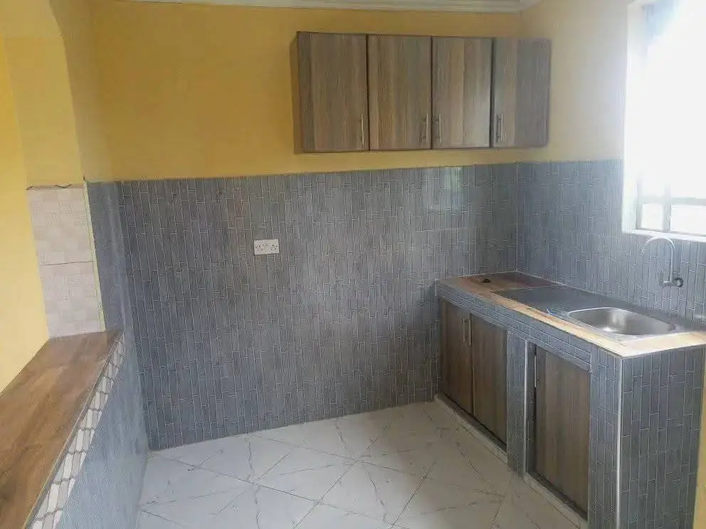 Compact kitchen with gray tile backsplash and stainless steel sink