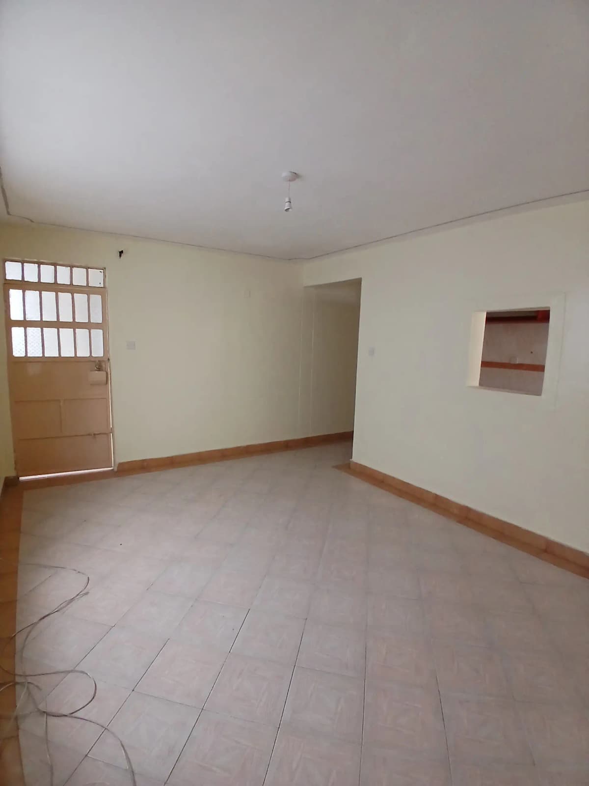 Empty living room with wooden floor and entrance door
