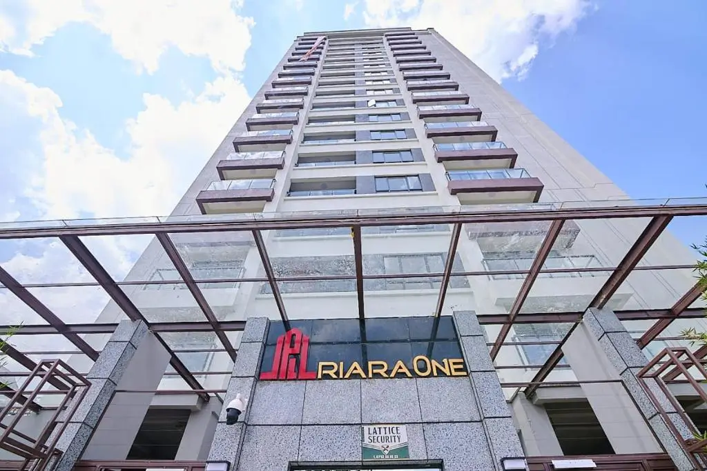 Modern high-rise residential building facade with balconies