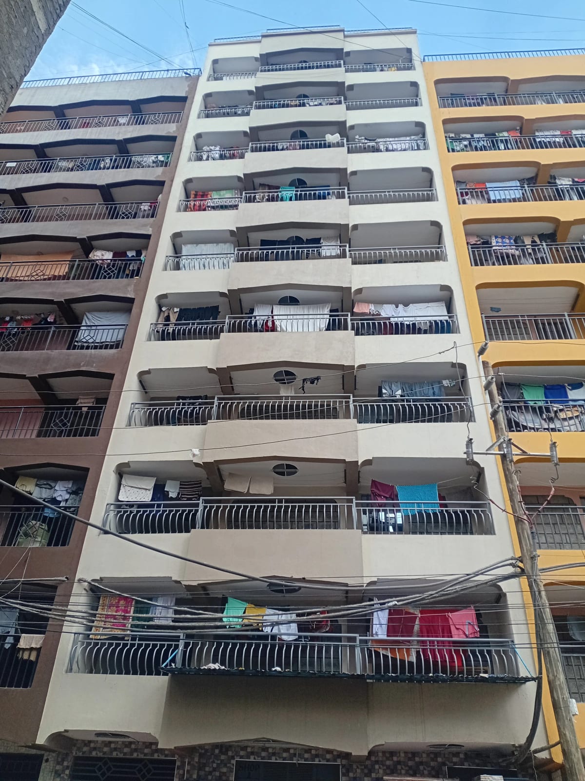 Multi-story residential building facade with balconies