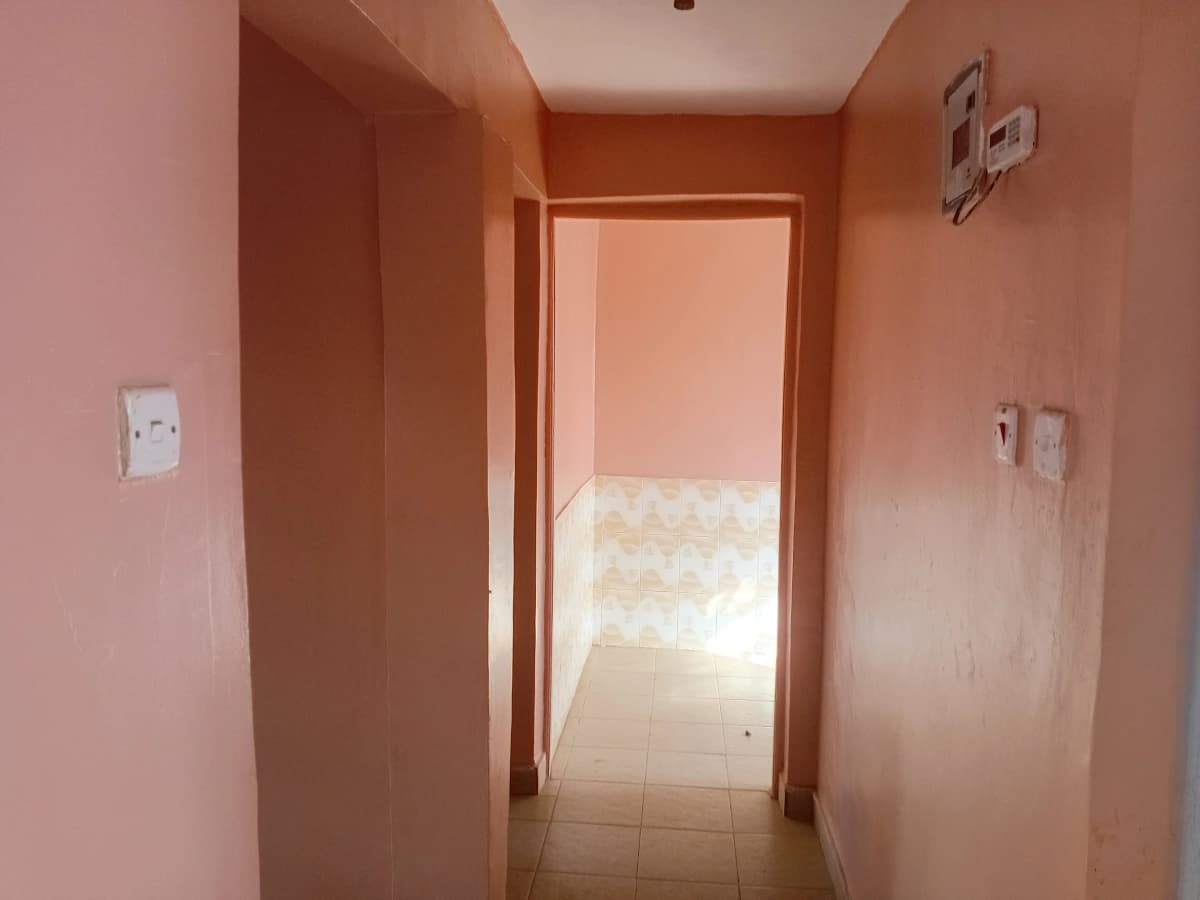 Narrow corridor with terracotta walls and light entrance ahead