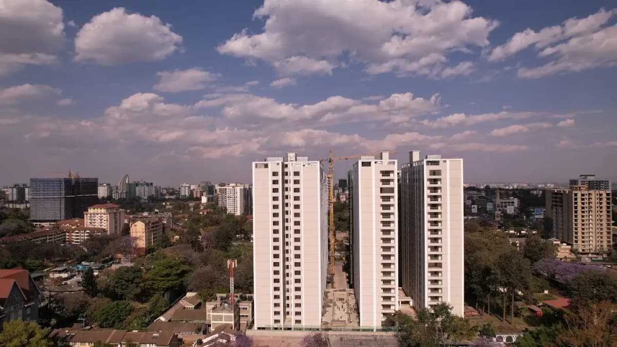 Aerial drone view of twin high-rise residential towers