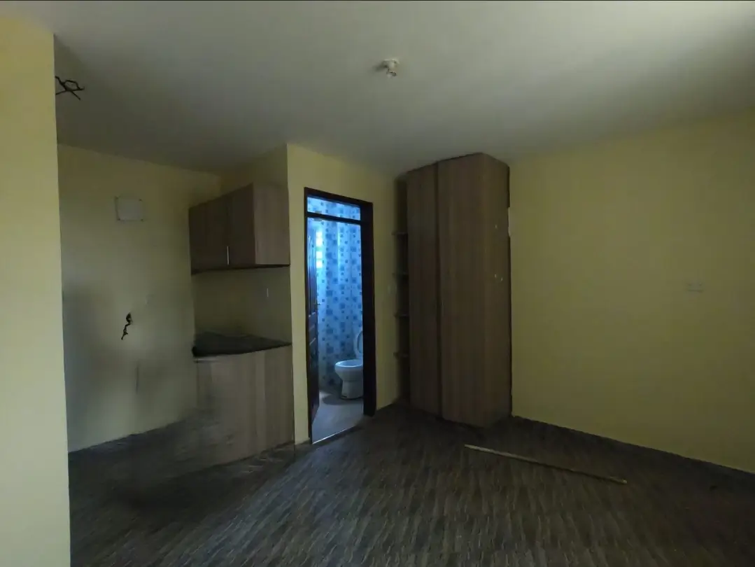 Open-plan living and kitchen area with yellow walls