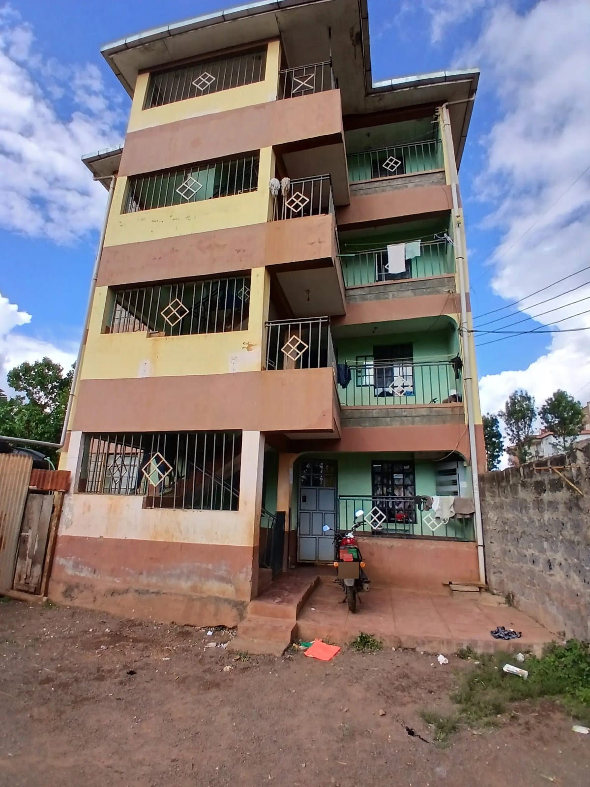Multi-story residential building facade with balconies